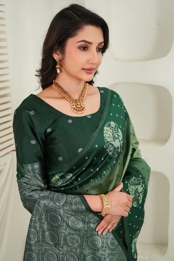 Dark_Green_Olive_Jacquard_Silk_Saree_Default_Title