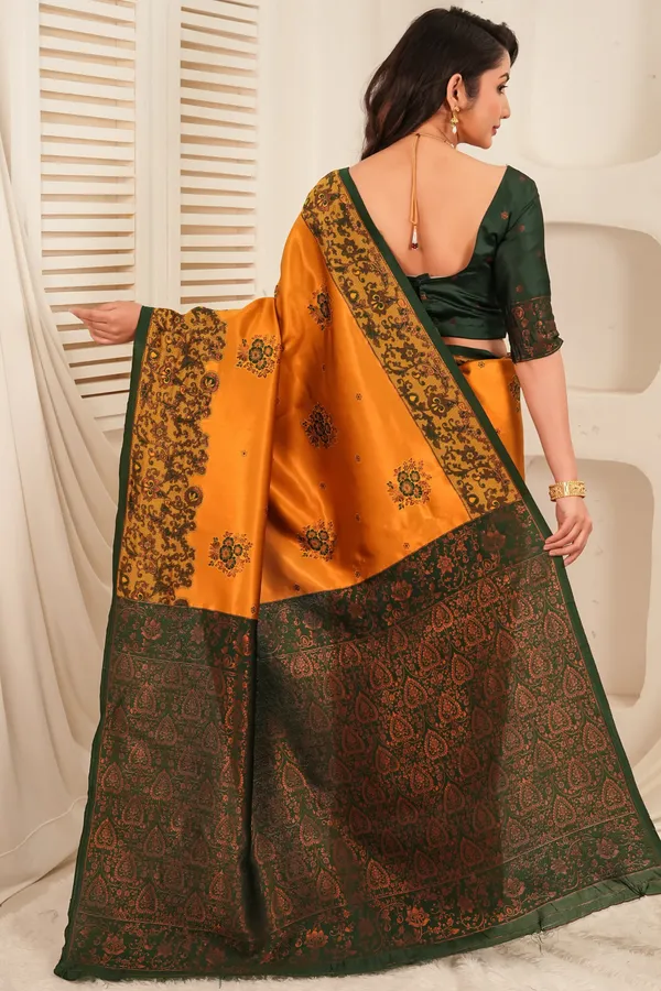 Mustard_Gold_Bottle_Green_Jacquard_Silk_Saree_Default_Title