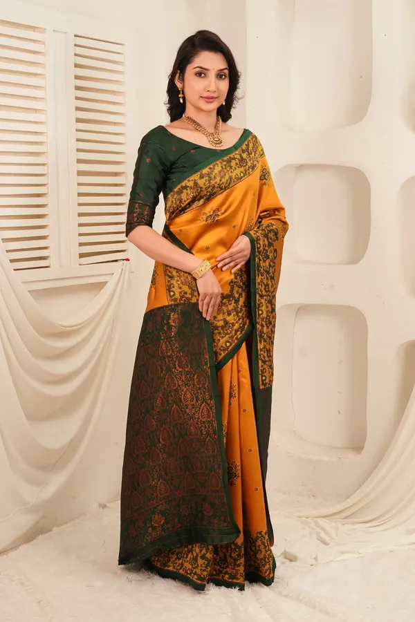 Mustard_Gold_Bottle_Green_Jacquard_Silk_Saree_Default_Title
