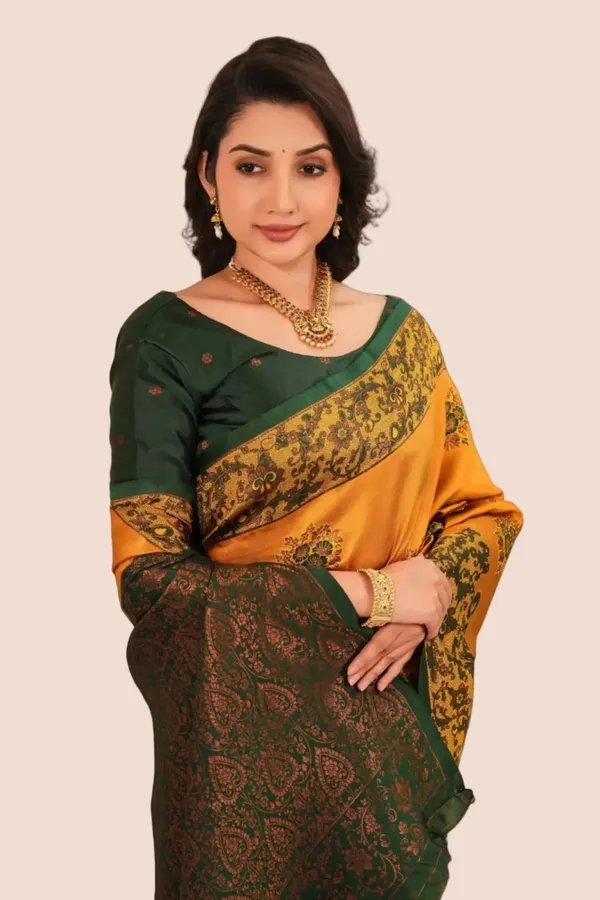 Mustard_Gold_Bottle_Green_Jacquard_Silk_Saree_Default_Title