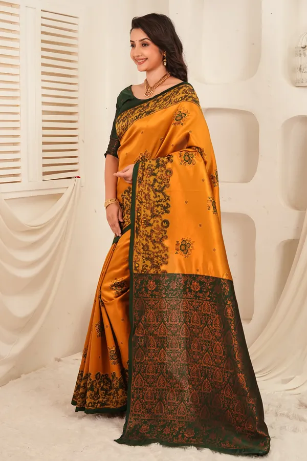 Mustard_Gold_Bottle_Green_Jacquard_Silk_Saree_Default_Title