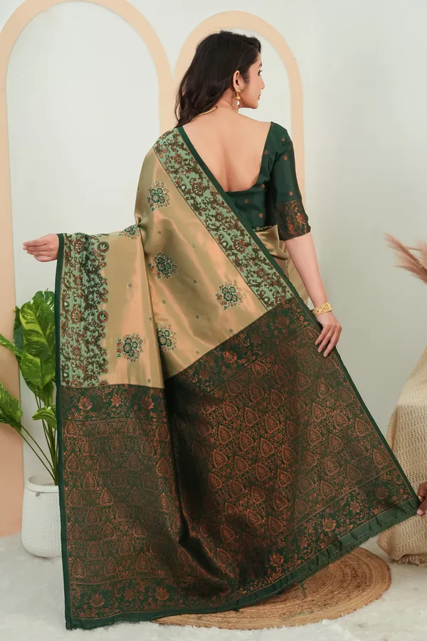Olive_Gold_Bottle_Green_Jacquard_Silk_Saree_With_Traditional_Woven_Border_Default_Title