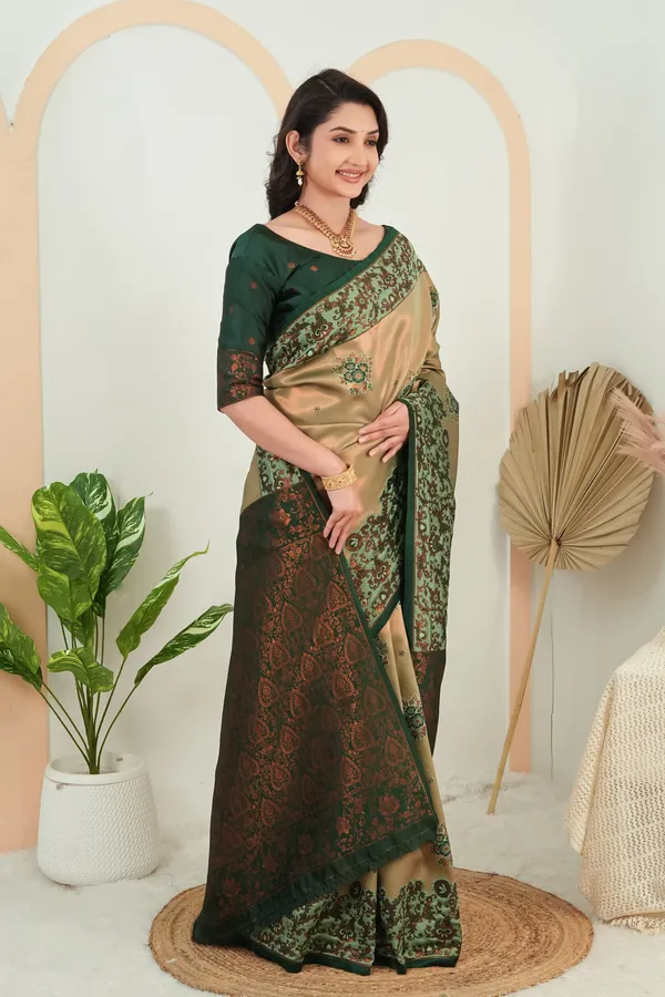 Olive_Gold_Bottle_Green_Jacquard_Silk_Saree_With_Traditional_Woven_Border_Default_Title
