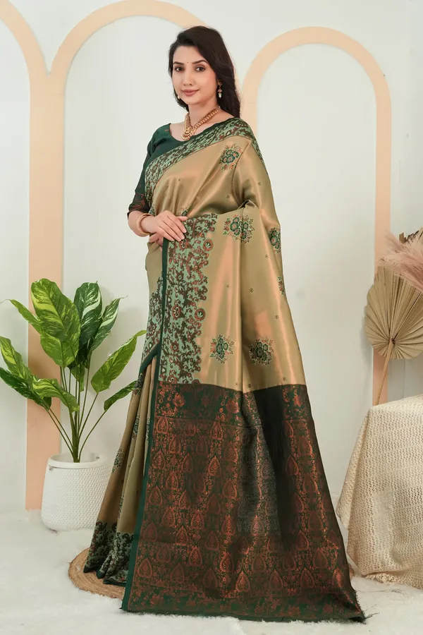 Olive_Gold_Bottle_Green_Jacquard_Silk_Saree_With_Traditional_Woven_Border_Default_Title