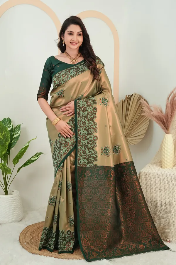 Olive_Gold_Bottle_Green_Jacquard_Silk_Saree_With_Traditional_Woven_Border_Default_Title