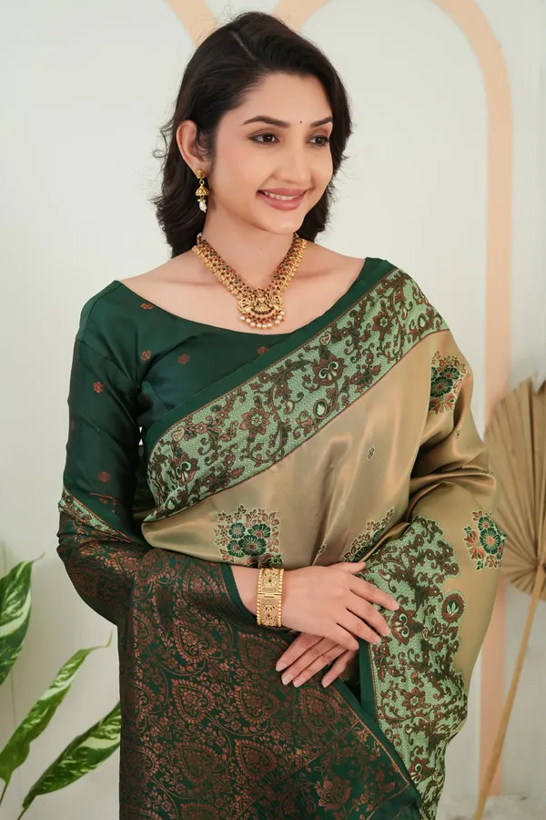 Olive_Gold_Bottle_Green_Jacquard_Silk_Saree_With_Traditional_Woven_Border_Default_Title
