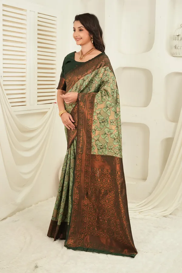 Bottle_Green_Antique_Gold_Butterfly_Motif_Jacquard_Silk_Saree_Default_Title