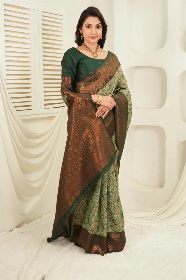 Bottle_Green_Antique_Gold_Butterfly_Motif_Jacquard_Silk_Saree_Default_Title