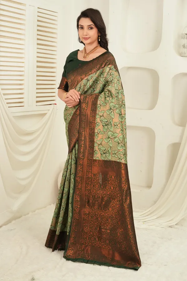 Bottle_Green_Antique_Gold_Butterfly_Motif_Jacquard_Silk_Saree_Default_Title
