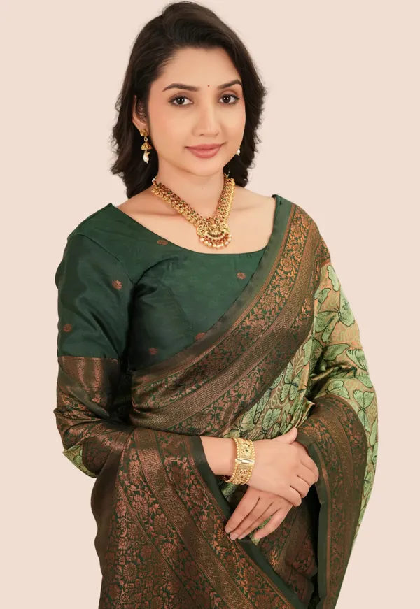 Bottle_Green_Antique_Gold_Butterfly_Motif_Jacquard_Silk_Saree_Default_Title