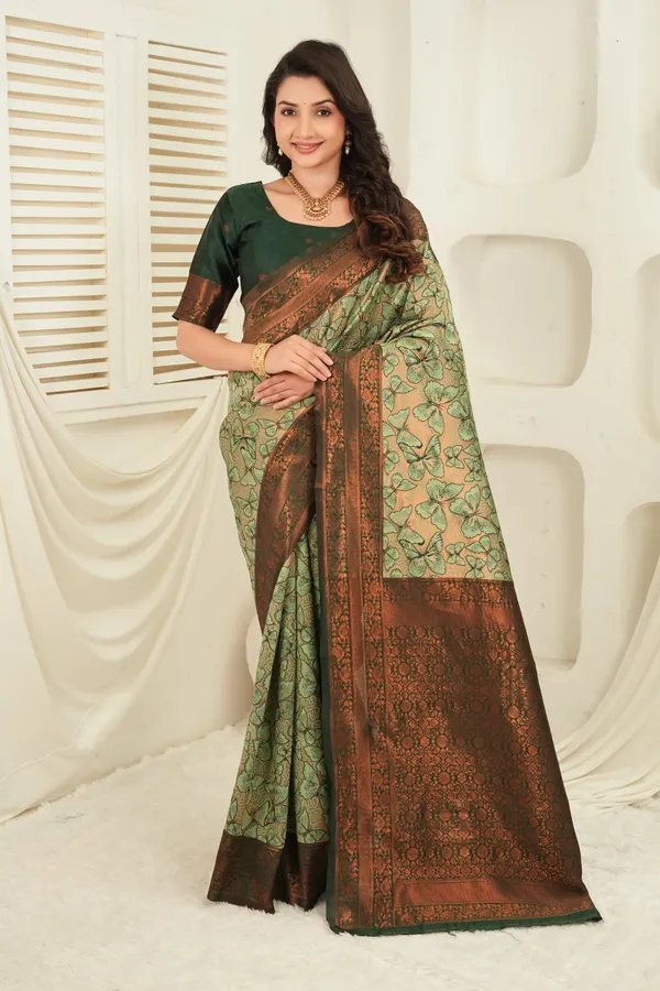 Bottle_Green_Antique_Gold_Butterfly_Motif_Jacquard_Silk_Saree_Default_Title