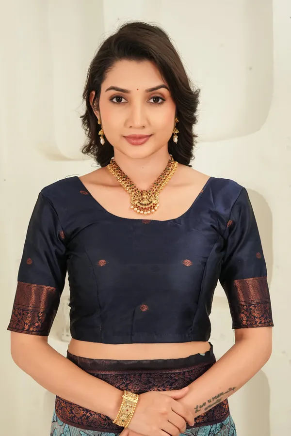 Navy_Blue_Teal_Butterfly_Motif_Jacquard_Silk_Saree_Default_Title