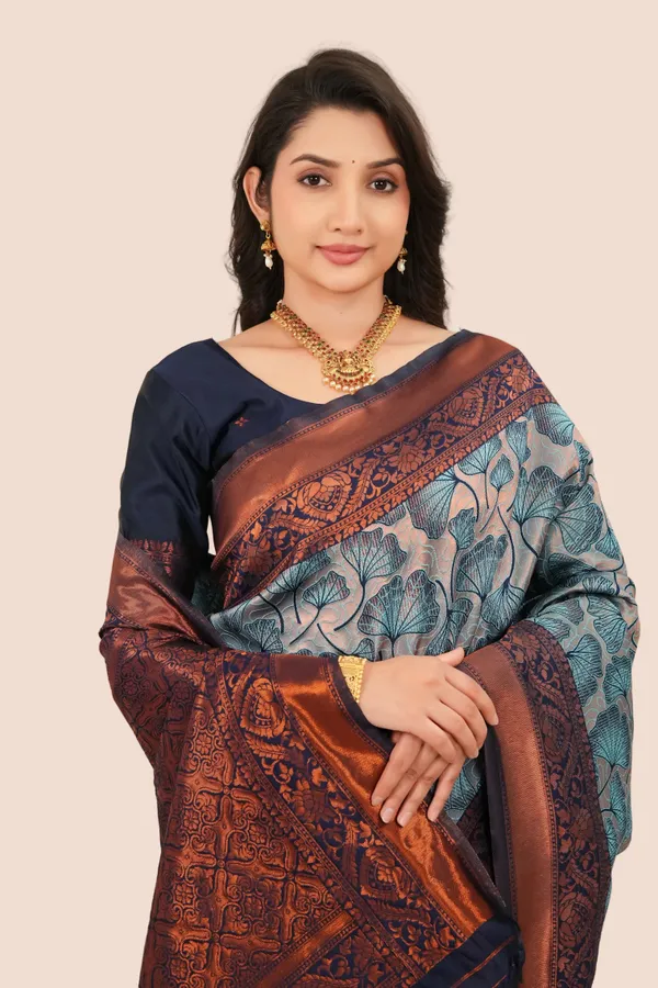 Slate_Blue_Navy_Jacquard_Floral_Motifs_Silk_Saree_Default_Title