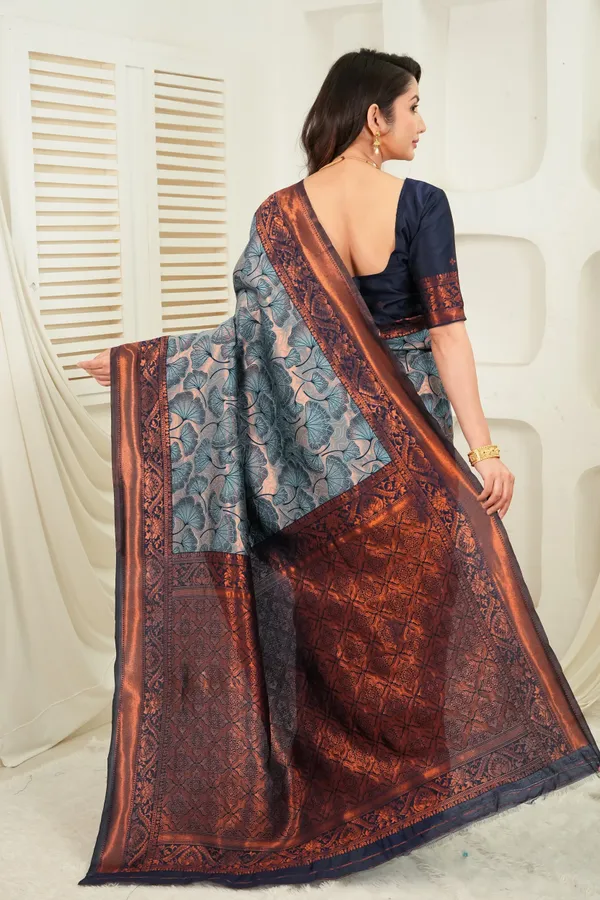 Slate_Blue_Navy_Jacquard_Floral_Motifs_Silk_Saree_Default_Title