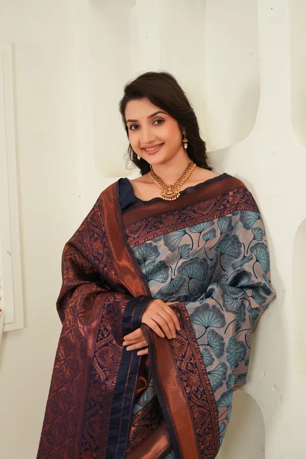 Slate_Blue_Navy_Jacquard_Floral_Motifs_Silk_Saree_Default_Title