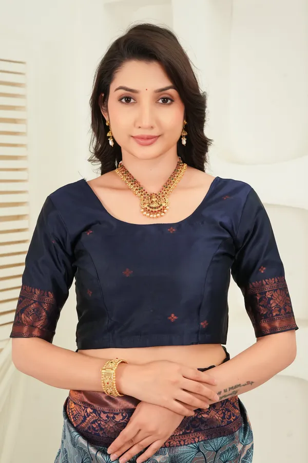 Slate_Blue_Navy_Jacquard_Floral_Motifs_Silk_Saree_Default_Title