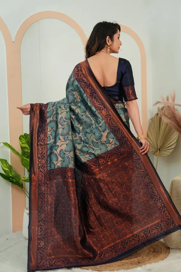 Teal_Green_Jacquard_Flower_Motif_Silk_Saree_Default_Title