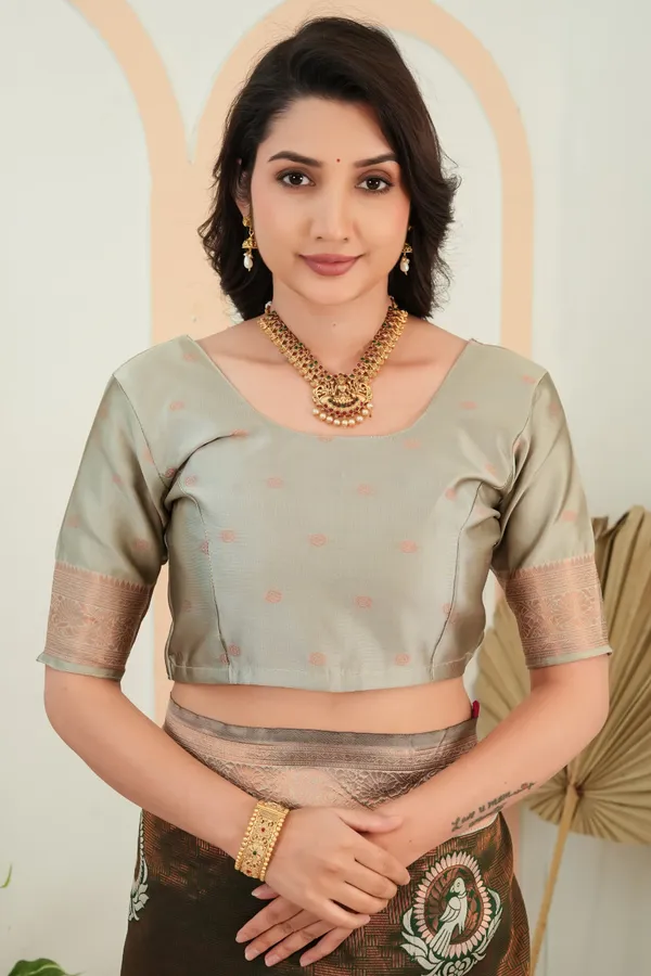 Chocolate_Brown_Jacquard_Parrot_Motif_Silk_Saree_Default_Title