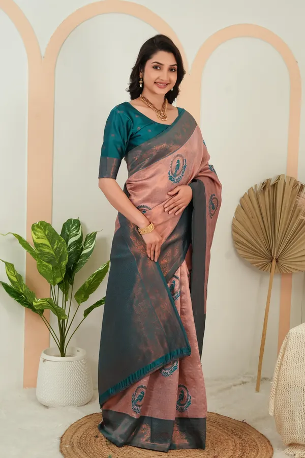 Dusty_Rose_Teal_Woven_Parrot_Motif_Saree_Default_Title