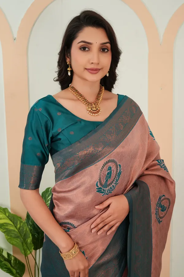 Dusty_Rose_Teal_Woven_Parrot_Motif_Saree_Default_Title