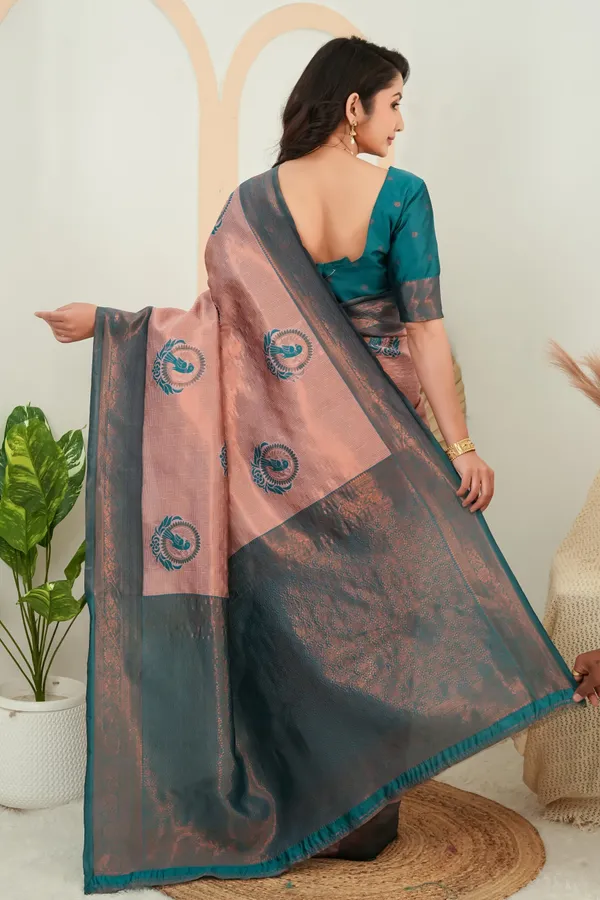 Dusty_Rose_Teal_Woven_Parrot_Motif_Saree_Default_Title