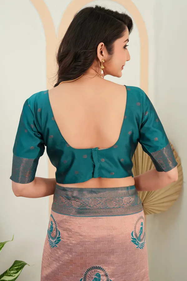 Dusty_Rose_Teal_Woven_Parrot_Motif_Saree_Default_Title