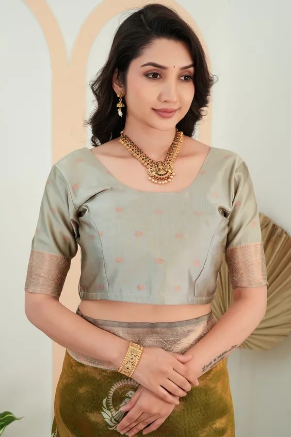 Olive_Green_Parrot_Motif_Jacquard_Silk_Saree_Default_Title