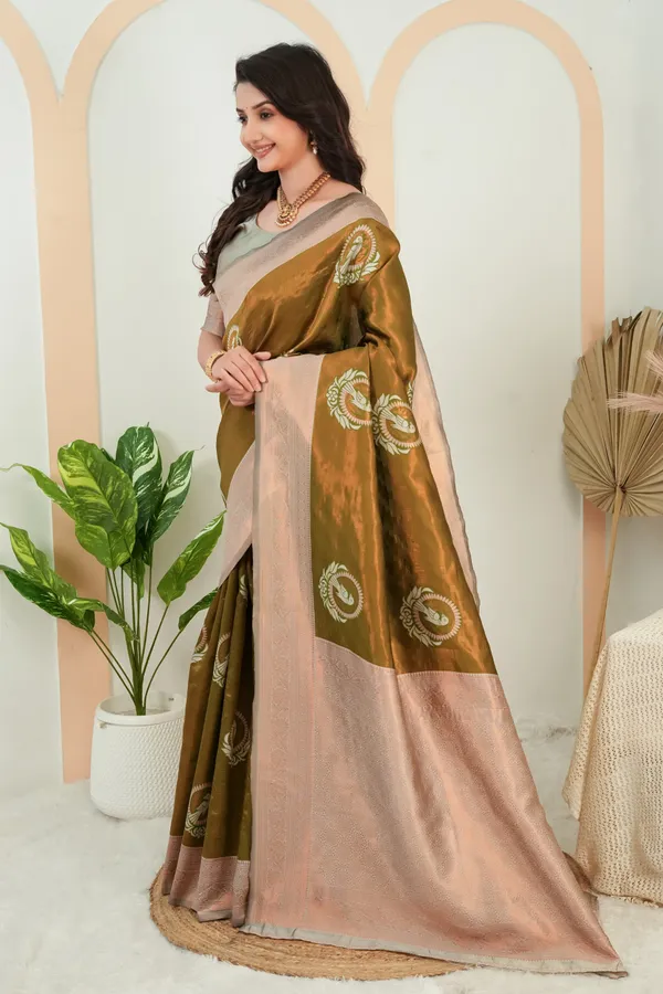Olive_Green_Parrot_Motif_Jacquard_Silk_Saree_Default_Title