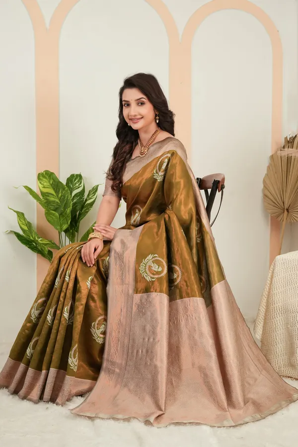 Olive_Green_Parrot_Motif_Jacquard_Silk_Saree_Default_Title