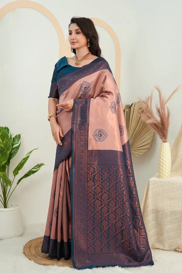 Elegant_Peach_Teal_Jacquard_Silk_Saree_With_Rich_Woven_Pallu_Default_Title