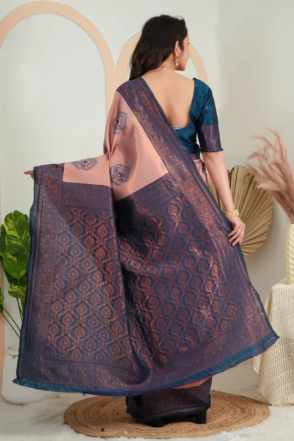 Elegant_Peach_Teal_Jacquard_Silk_Saree_With_Rich_Woven_Pallu_Default_Title