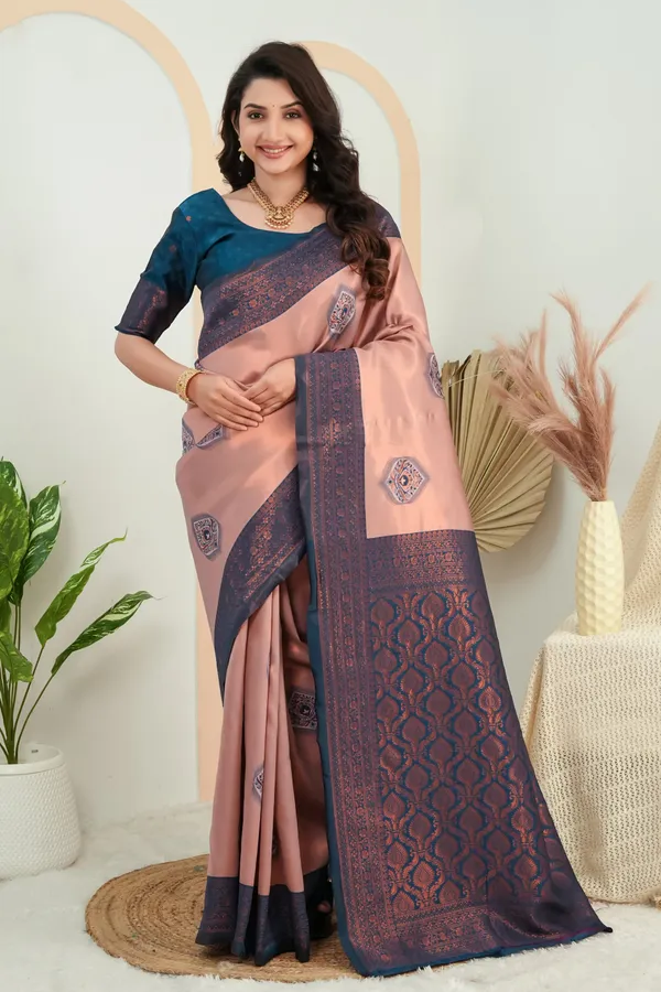Elegant_Peach_Teal_Jacquard_Silk_Saree_With_Rich_Woven_Pallu_Default_Title