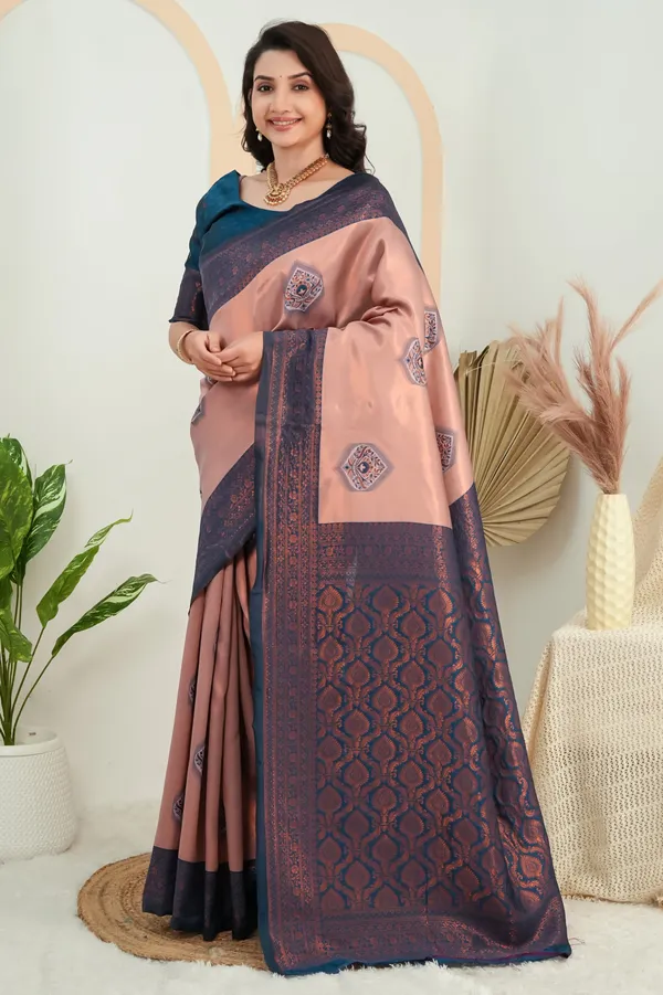 Elegant_Peach_Teal_Jacquard_Silk_Saree_With_Rich_Woven_Pallu_Default_Title