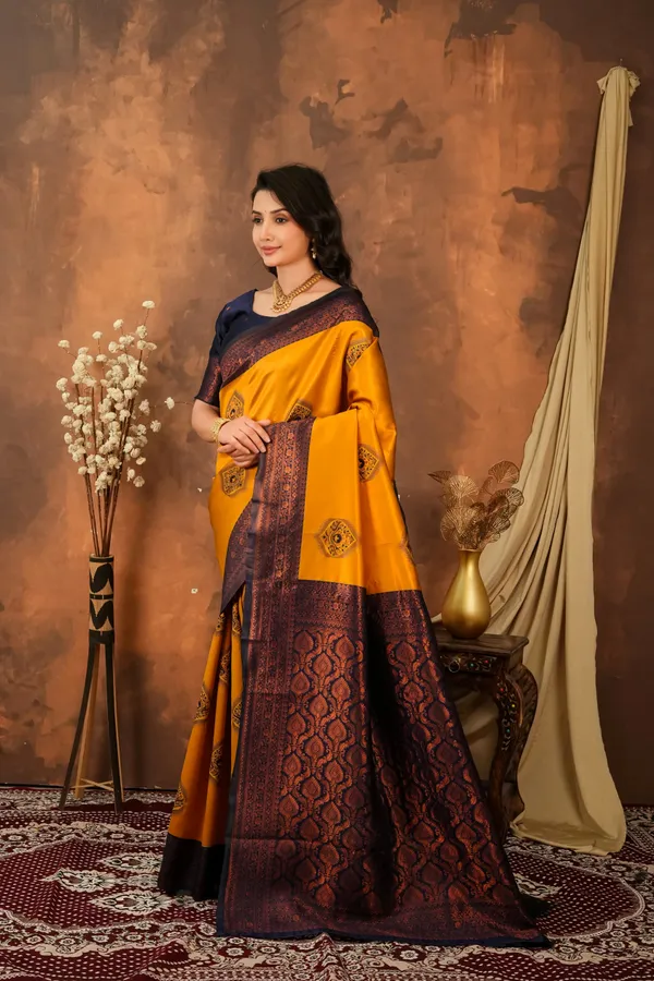 Mustard_Yellow_Navy_Blue_Jacquard_Silk_Saree_With_Rich_Woven_Pallu_Default_Title