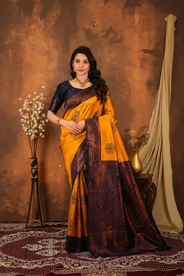 Mustard_Yellow_Navy_Blue_Jacquard_Silk_Saree_With_Rich_Woven_Pallu_Default_Title