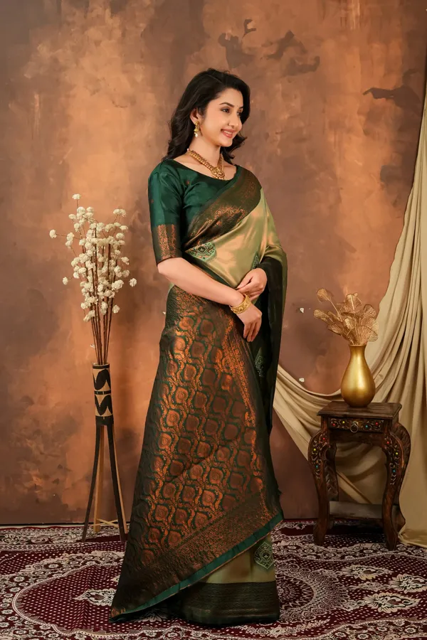 Olive_Green_Deep_Forest_Jacquard_Silk_Saree_With_Antique_Zari_Pallu_Default_Title