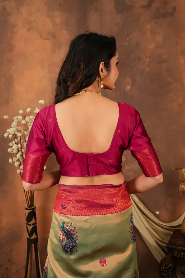 Olive_Green_Ruby_Red_Peacock_Motif_Jacquard_Silk_Saree_Default_Title