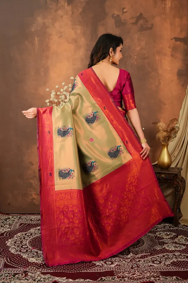 Olive_Green_Ruby_Red_Peacock_Motif_Jacquard_Silk_Saree_Default_Title