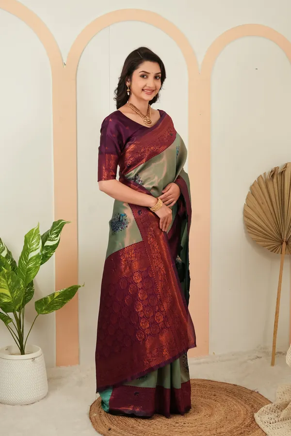 Sage_Green_Wine_Plum_Peacock_Motif_Jacquard_Silk_Saree_Default_Title