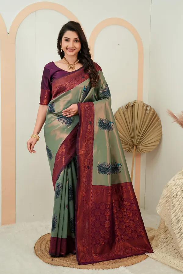 Sage_Green_Wine_Plum_Peacock_Motif_Jacquard_Silk_Saree_Default_Title