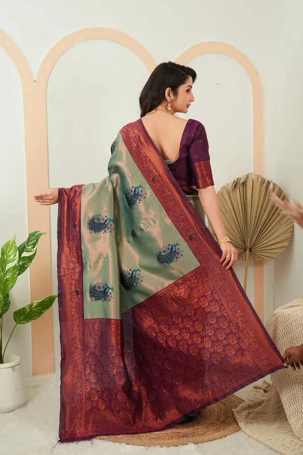 Sage_Green_Wine_Plum_Peacock_Motif_Jacquard_Silk_Saree_Default_Title