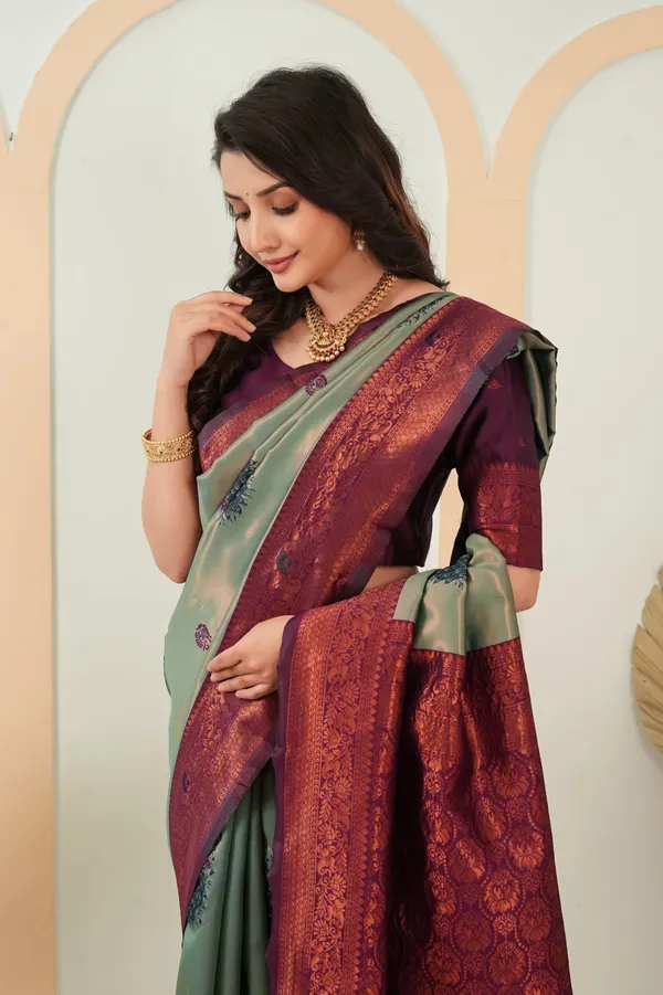 Sage_Green_Wine_Plum_Peacock_Motif_Jacquard_Silk_Saree_Default_Title