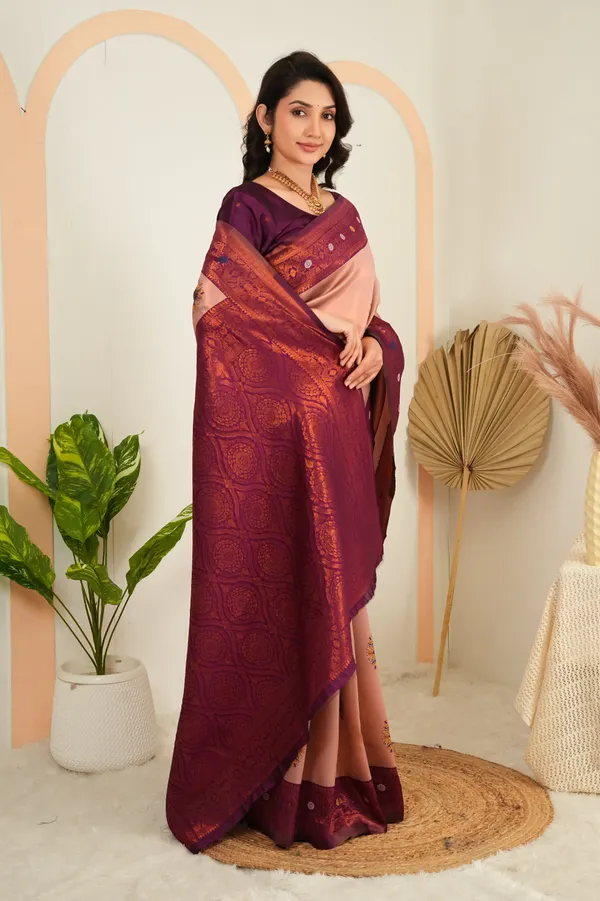 Blush_Peach_Wine_Purple_Floral_Motifs_Jacquard_Silk_Saree_Default_Title