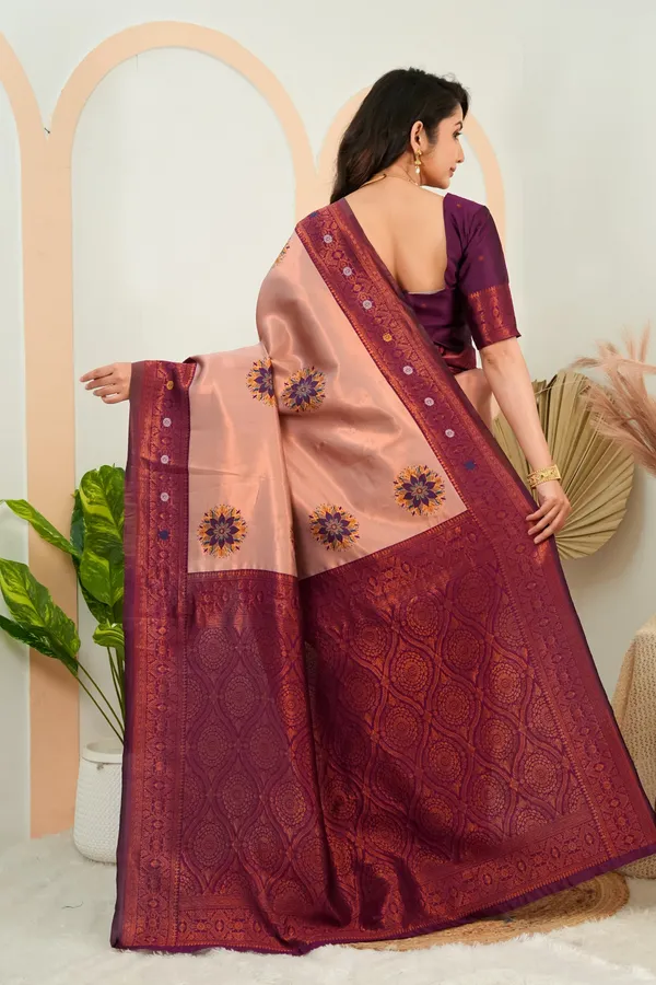 Blush_Peach_Wine_Purple_Floral_Motifs_Jacquard_Silk_Saree_Default_Title