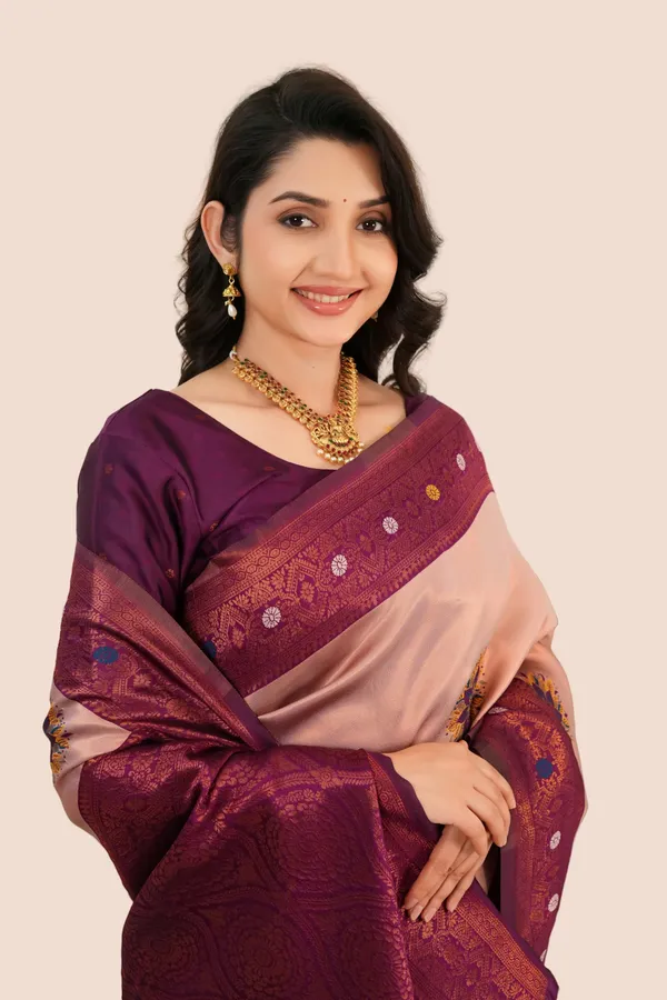 Blush_Peach_Wine_Purple_Floral_Motifs_Jacquard_Silk_Saree_Default_Title