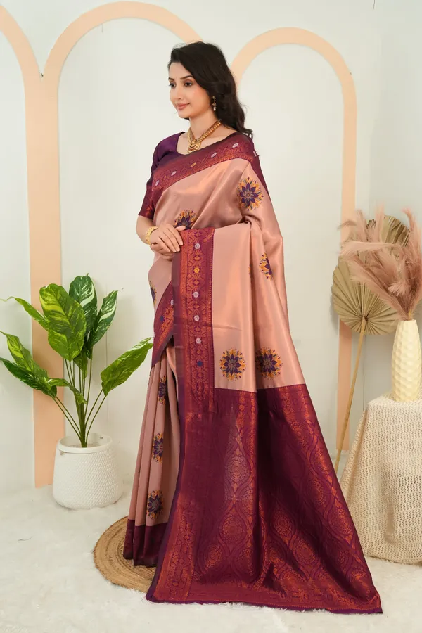 Blush_Peach_Wine_Purple_Floral_Motifs_Jacquard_Silk_Saree_Default_Title