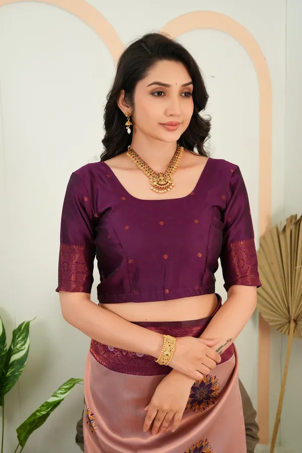 Blush_Peach_Wine_Purple_Floral_Motifs_Jacquard_Silk_Saree_Default_Title