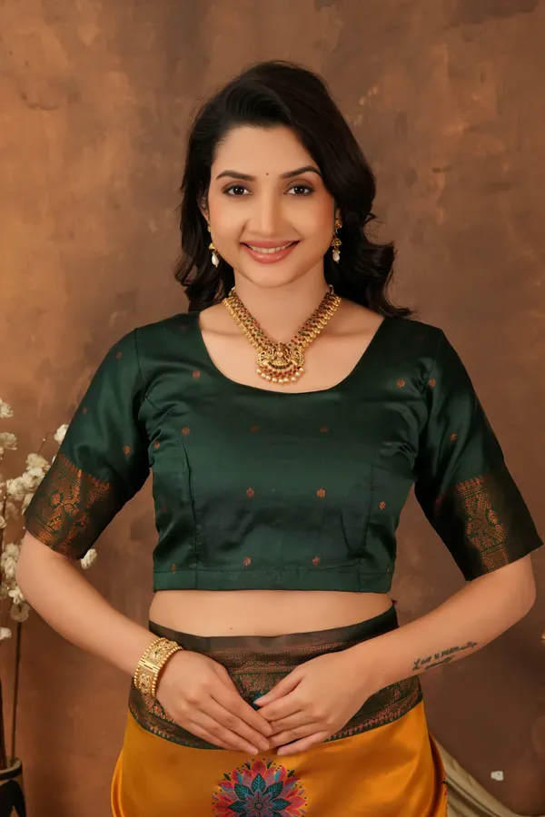 Mustard_Gold_Bottle_Green_Floral_Motifs_Jacquard_Silk_Saree_Default_Title