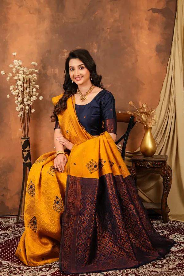 Mustard_Gold_Navy_Blue_Floral_Motifs_Jacquard_Silk_Saree_Default_Title