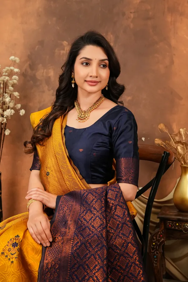 Mustard_Gold_Navy_Blue_Floral_Motifs_Jacquard_Silk_Saree_Default_Title